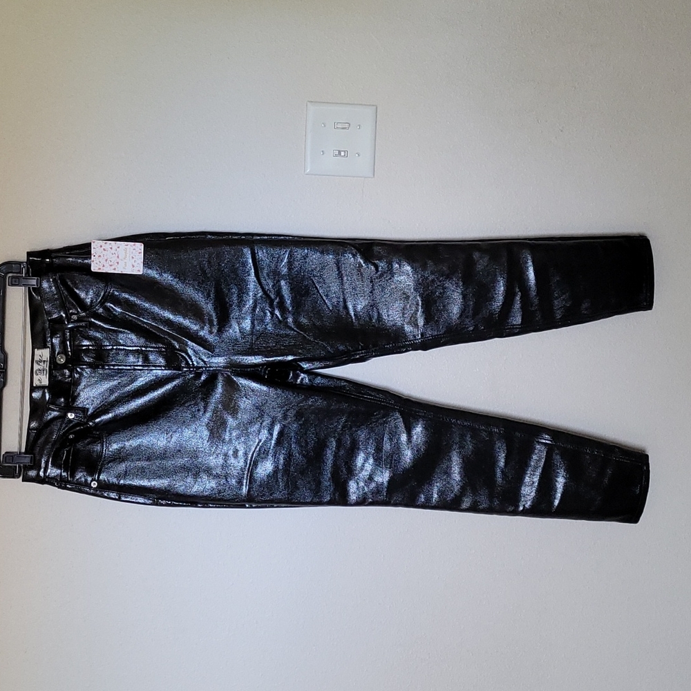 High-Rise Black Faux Leather Pants